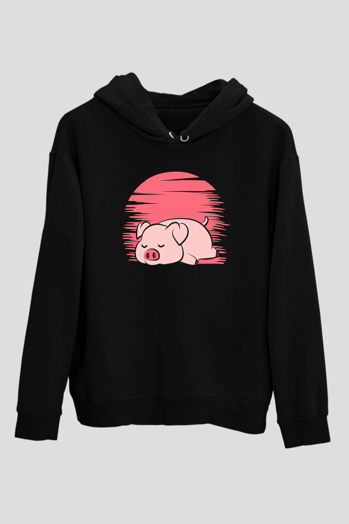 Domuz Siyah Unisex Kapüşonlu Sweatshirt