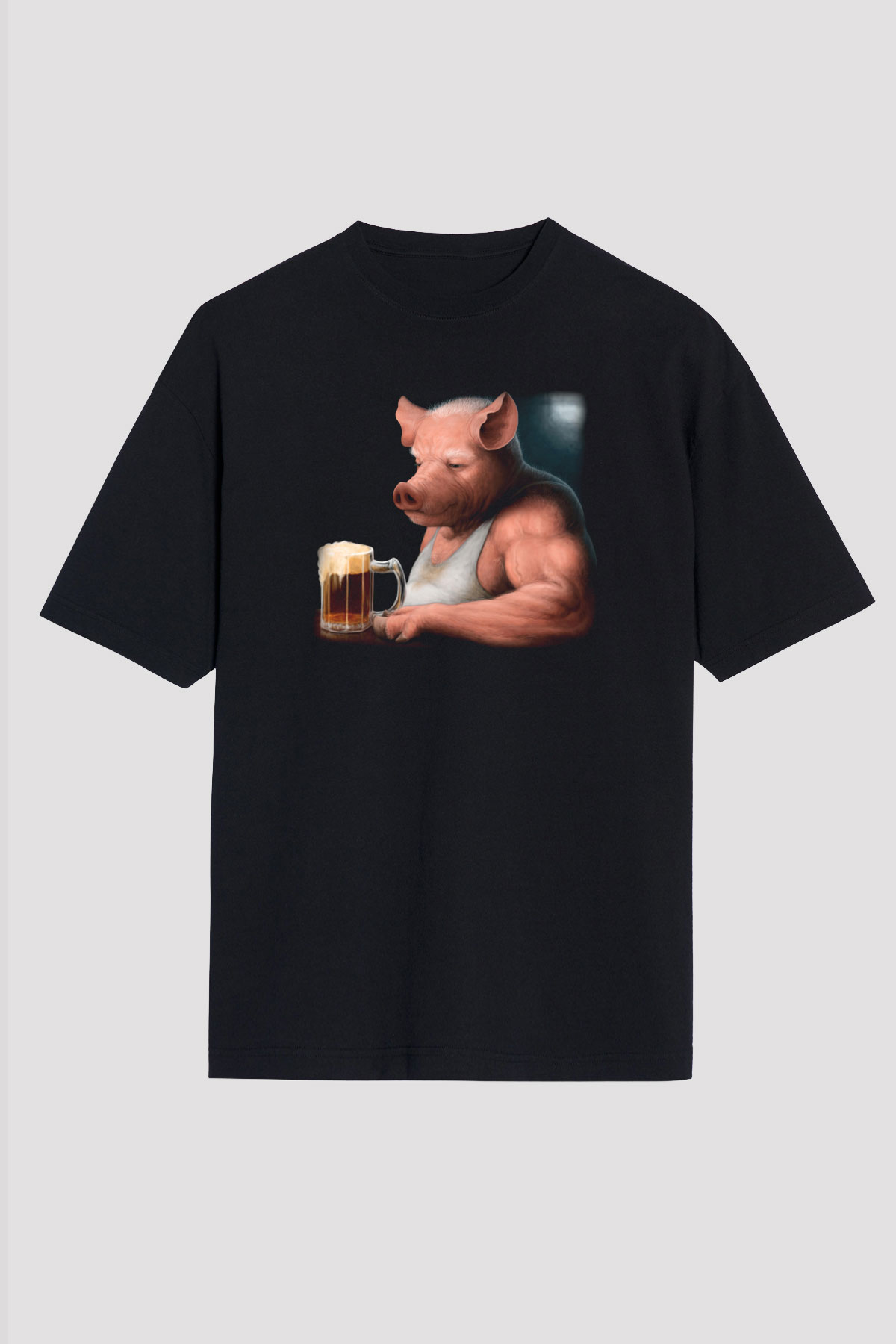 Domuz Siyah Unisex Oversize Tişört T-Shirt