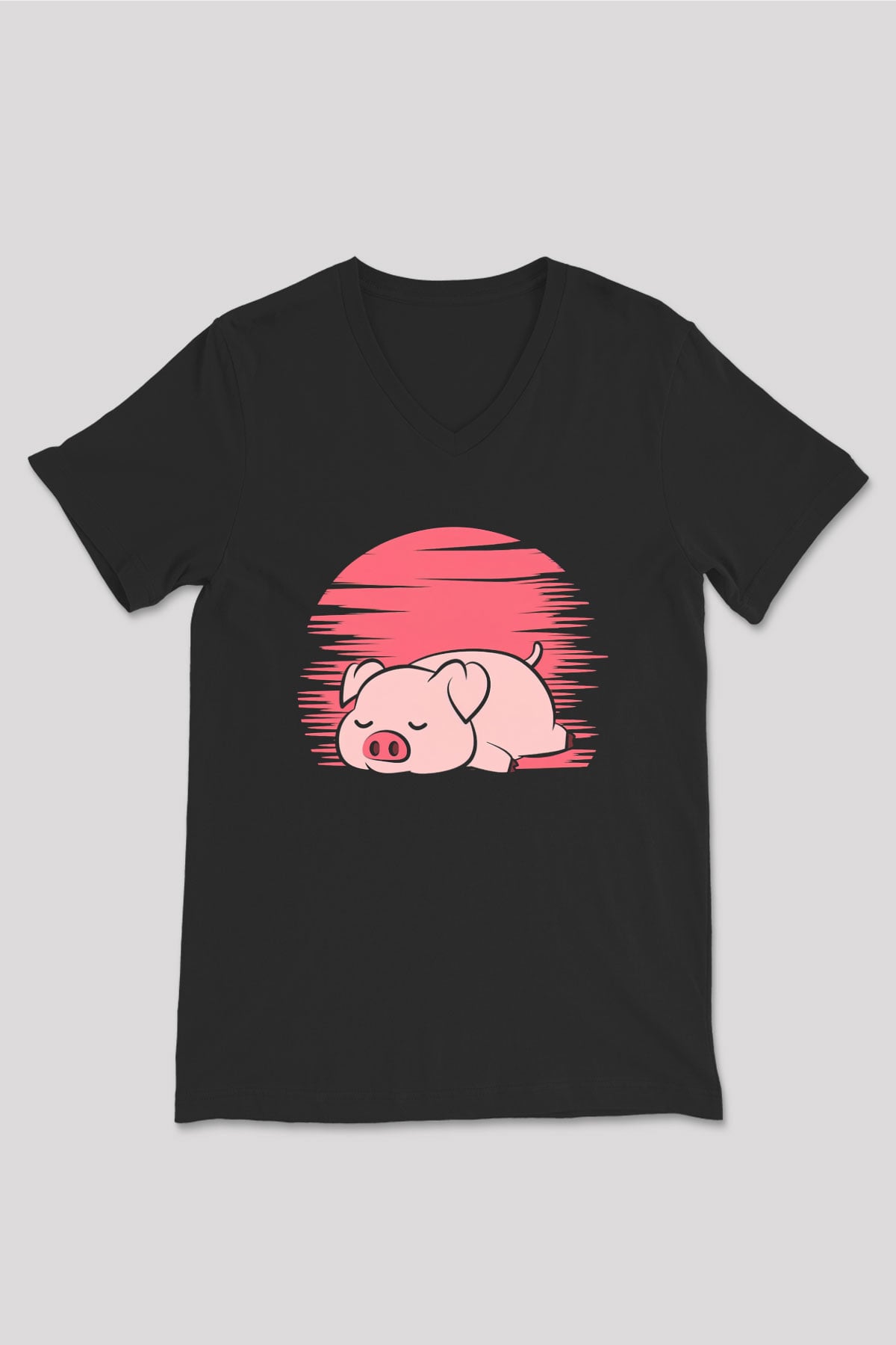 Domuz Siyah Unisex V Yaka Tişört