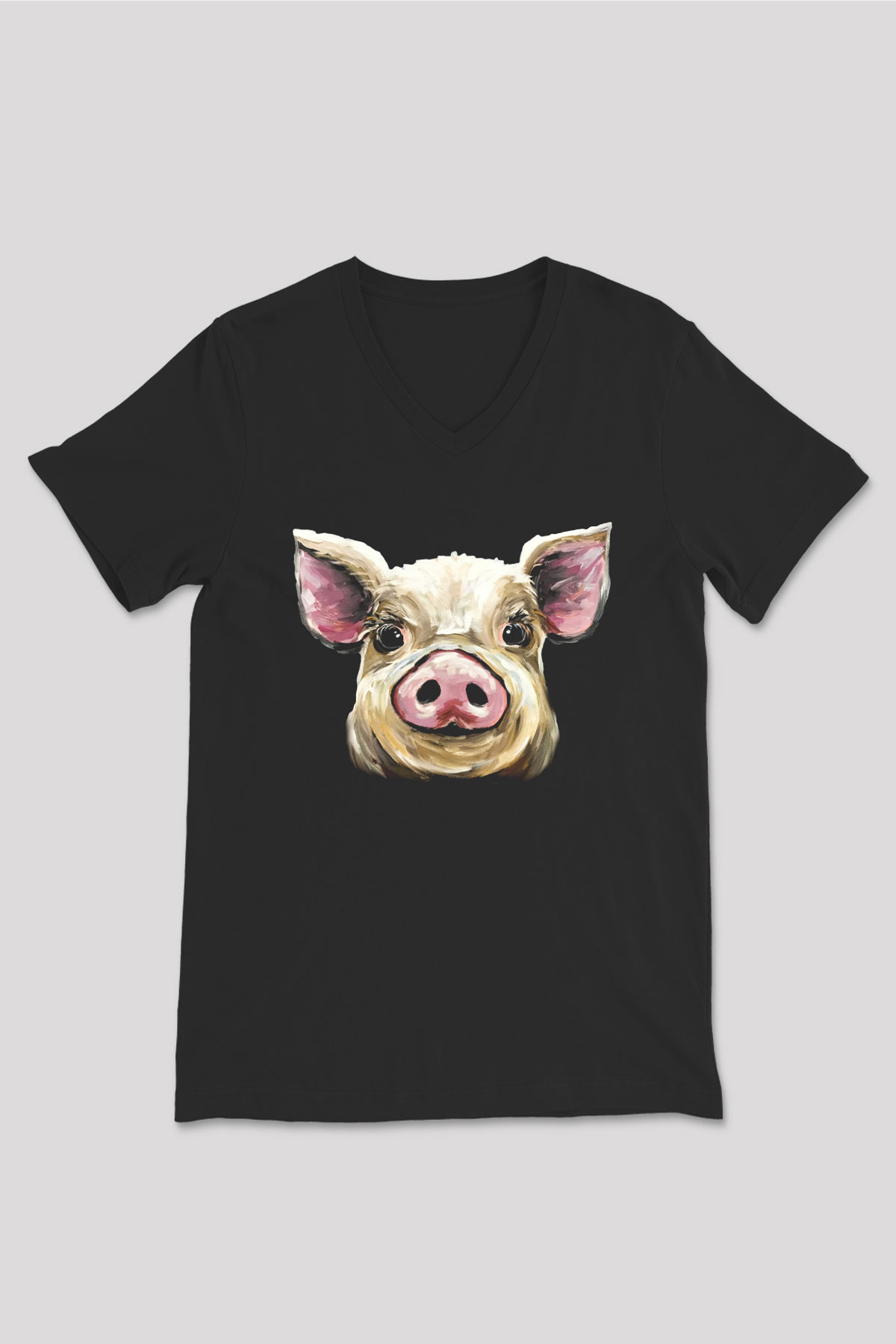 Domuz Siyah Unisex V Yaka Tişört T-Shirt