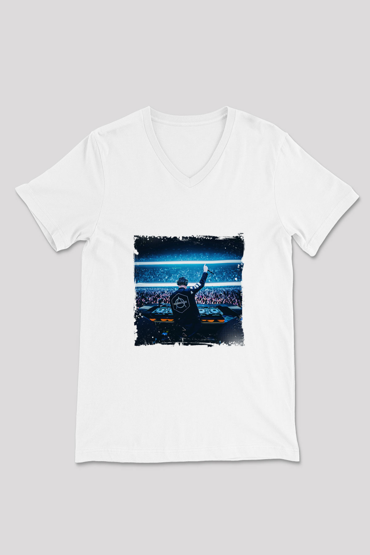 Don Diablo Baskılı Beyaz V Yaka Unisex Tişört