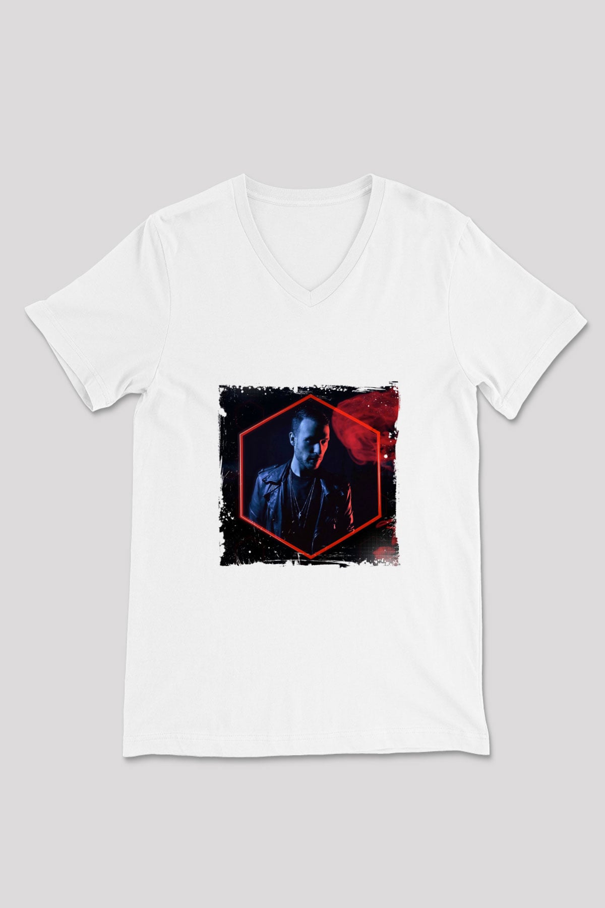 Don Diablo Baskılı Beyaz V Yaka Unisex Tişört