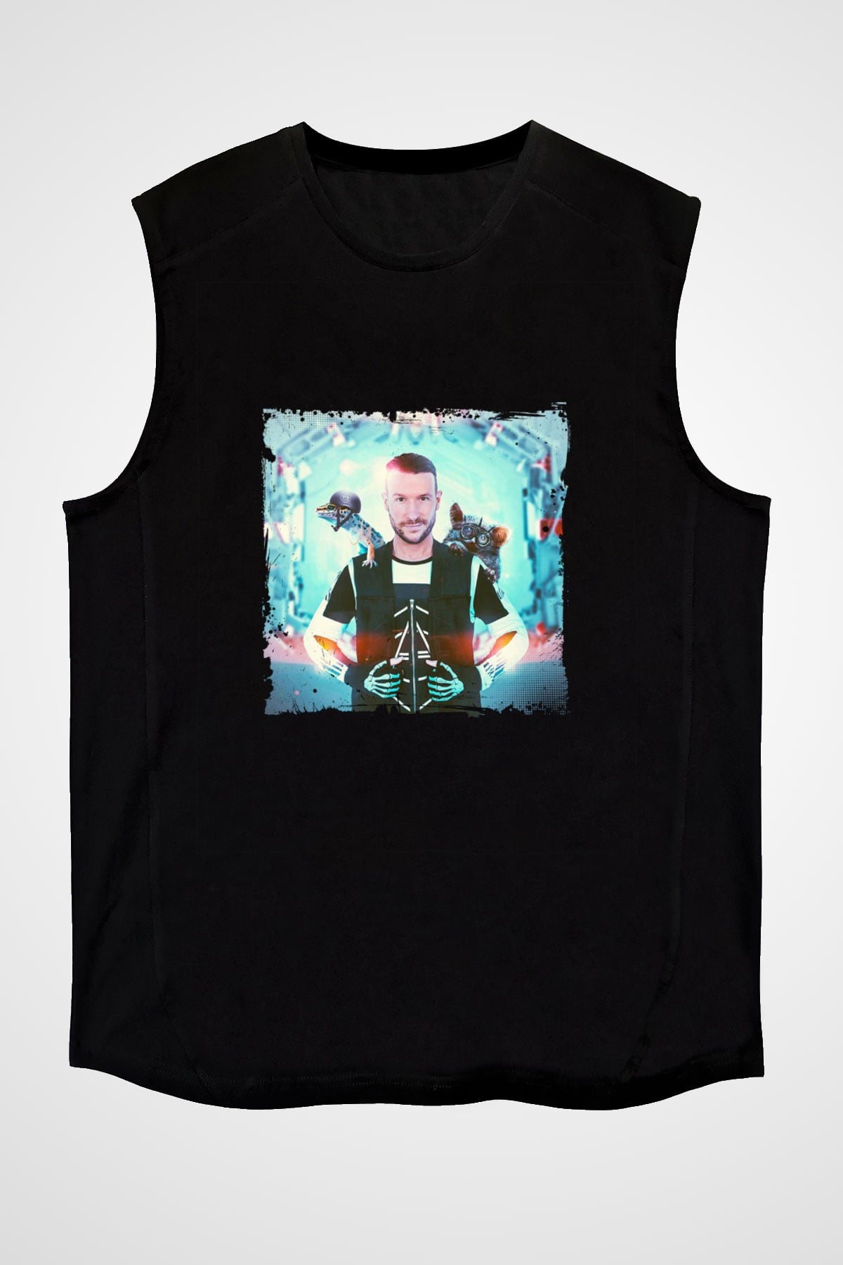 Don Diablo Baskılı Unisex Siyah Kolsuz Tişört