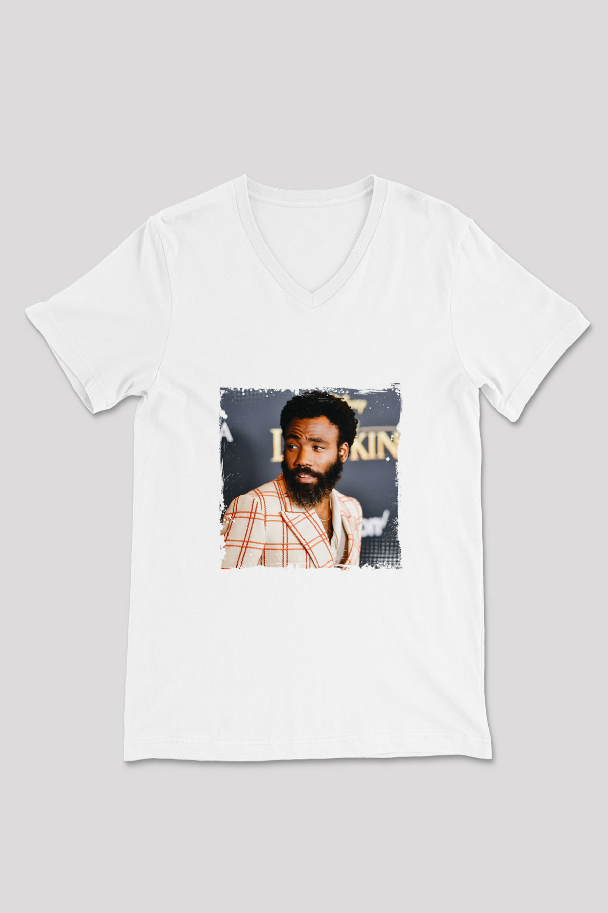 Donald Glover Baskılı Beyaz V Yaka Unisex Tişört