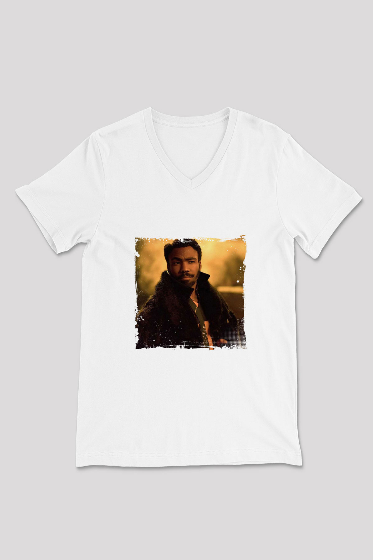 Donald Glover Baskılı Beyaz V Yaka Unisex Tişört