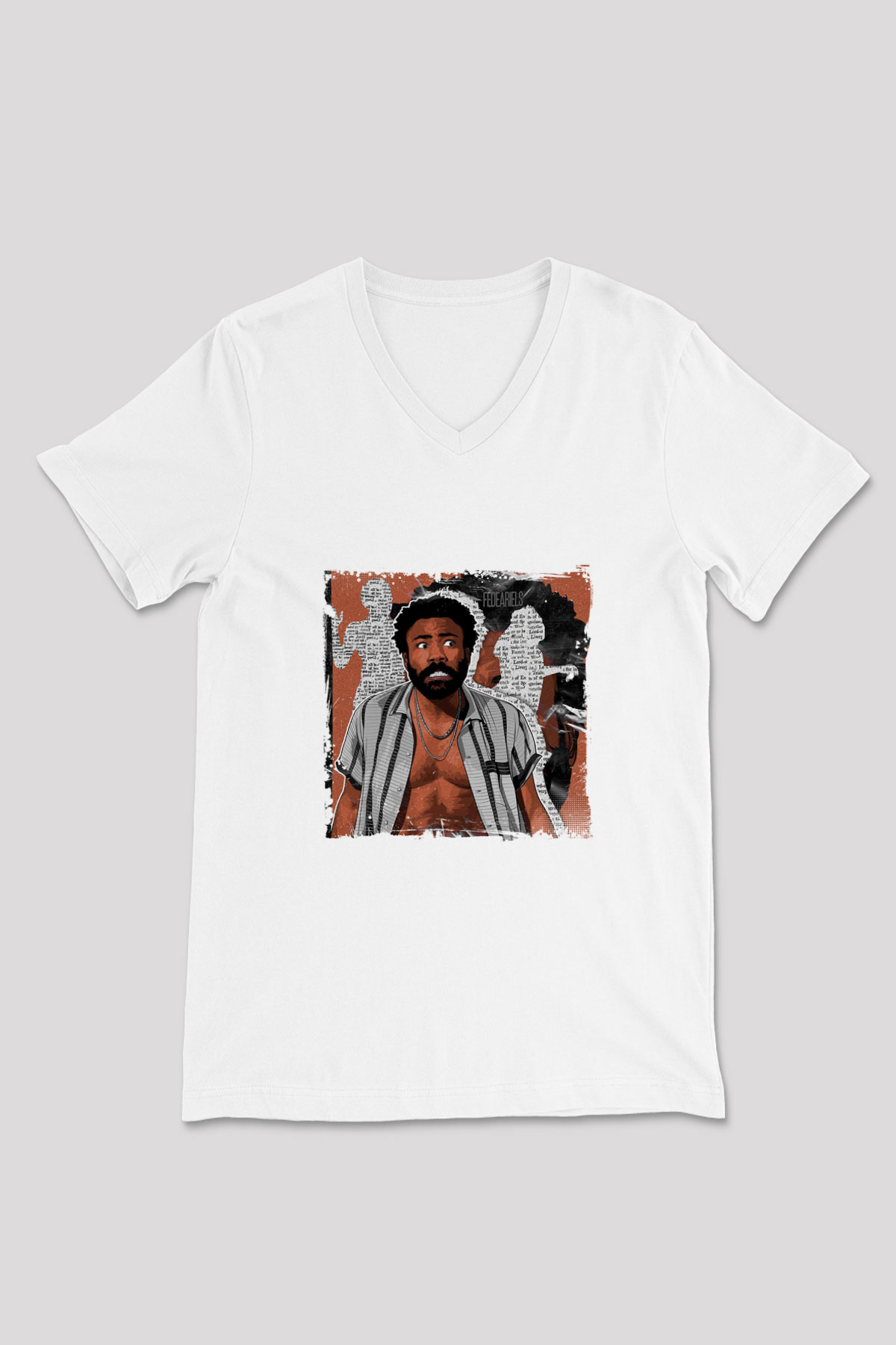 Donald Glover Baskılı Beyaz V Yaka Unisex Tişört