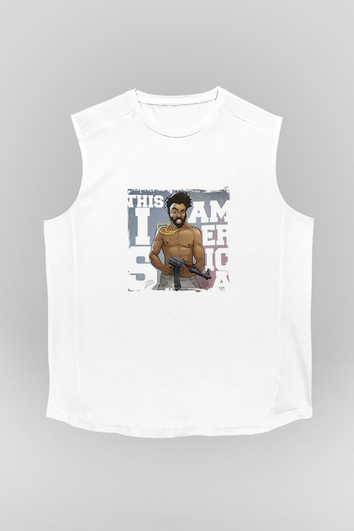 Donald Glover Baskılı Unisex Beyaz Kolsuz Tişört