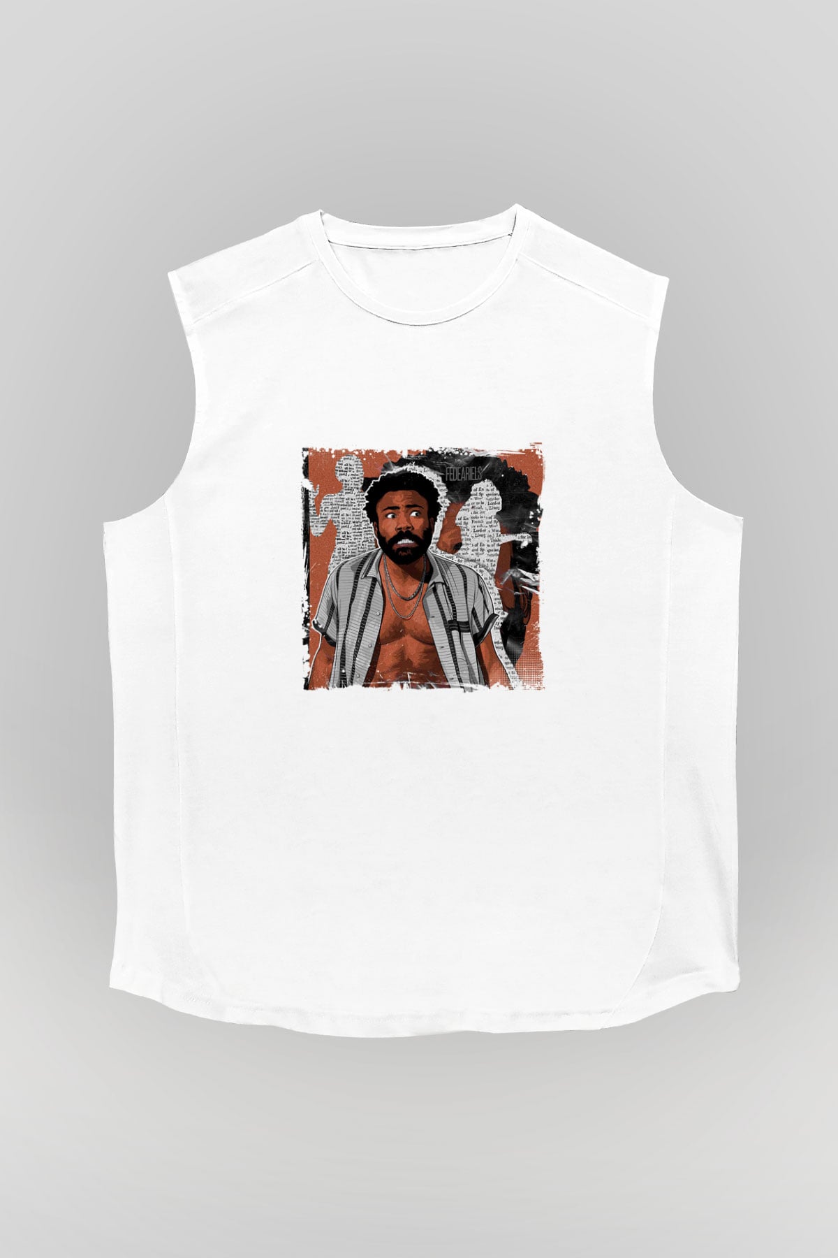 Donald Glover Baskılı Unisex Beyaz Kolsuz Tişört
