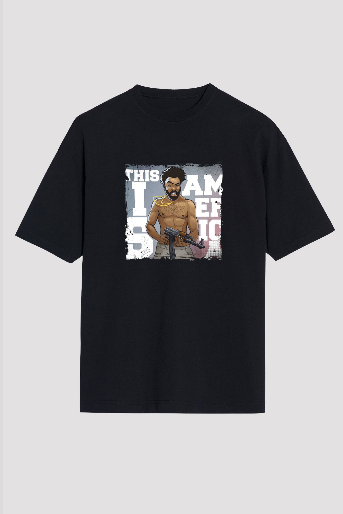 Donald Glover Baskılı Unisex Oversize Siyah Tişört