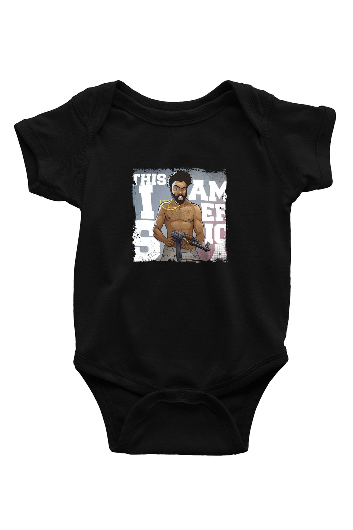Donald Glover Baskılı Unisex Siyah Bebek Body - Zıbın