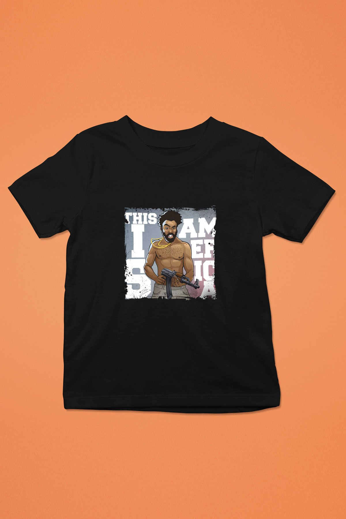 Donald Glover Baskılı Unisex Siyah Çocuk Tişört