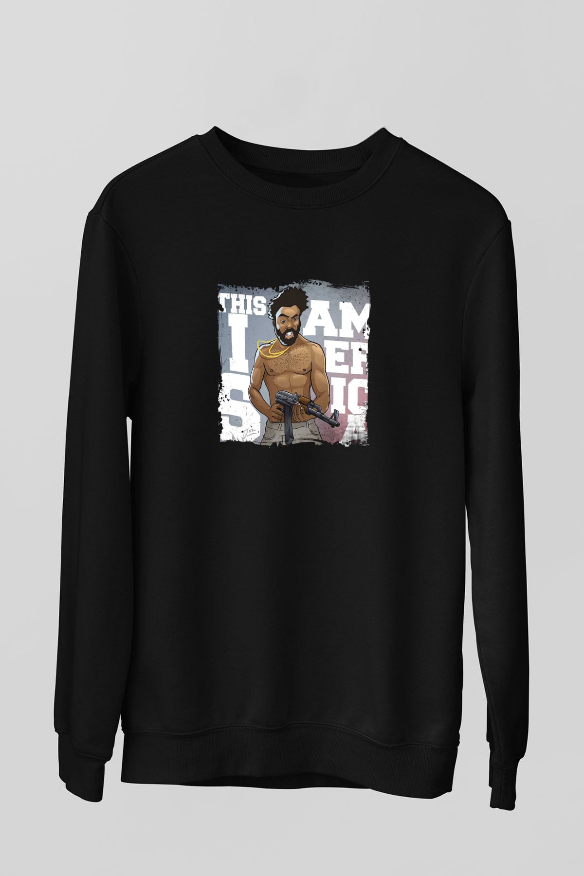 Donald Glover Baskılı Unisex Siyah Sweatshirt