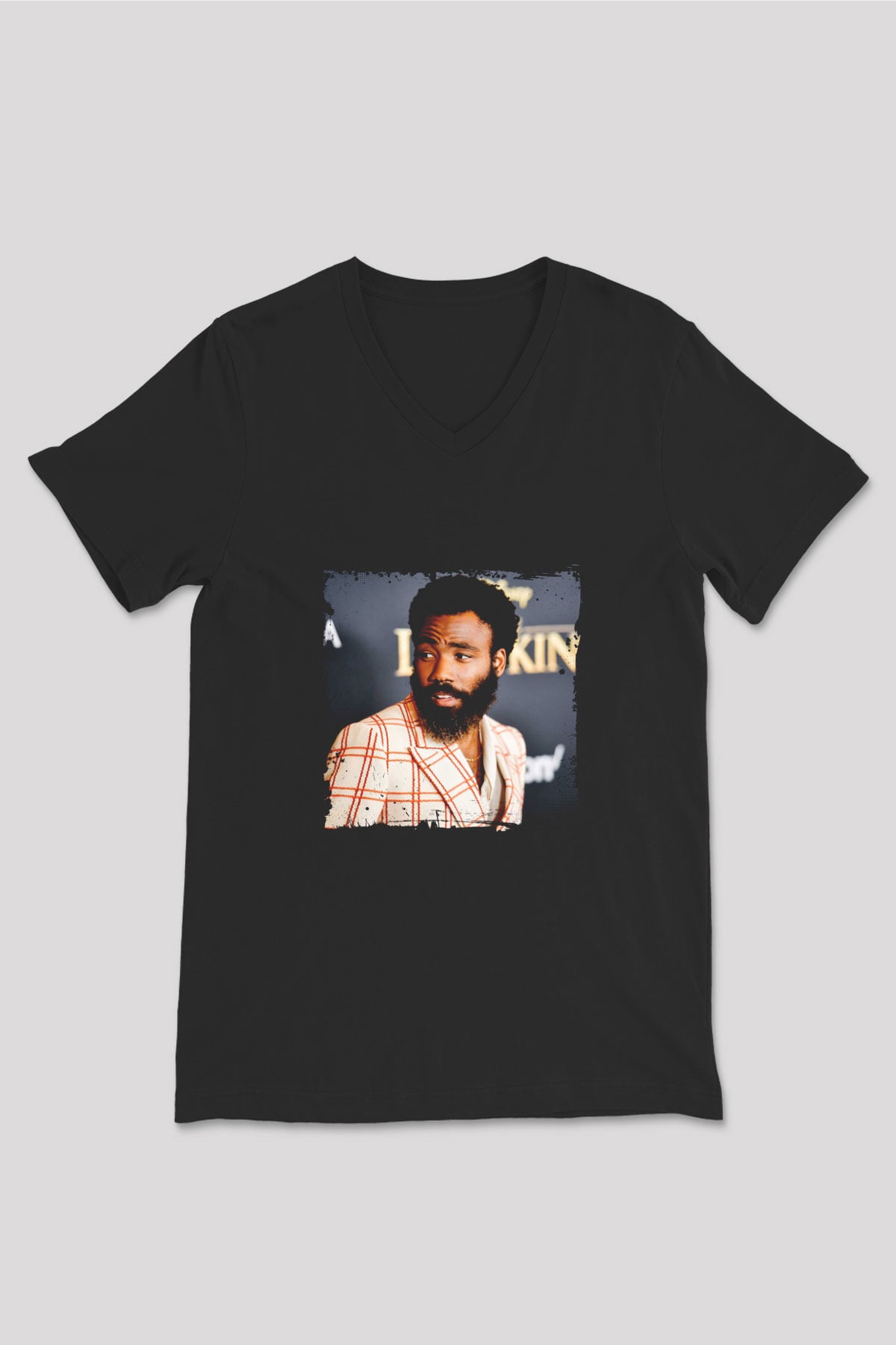 Donald Glover Baskılı Unisex Siyah V Yaka Tişört