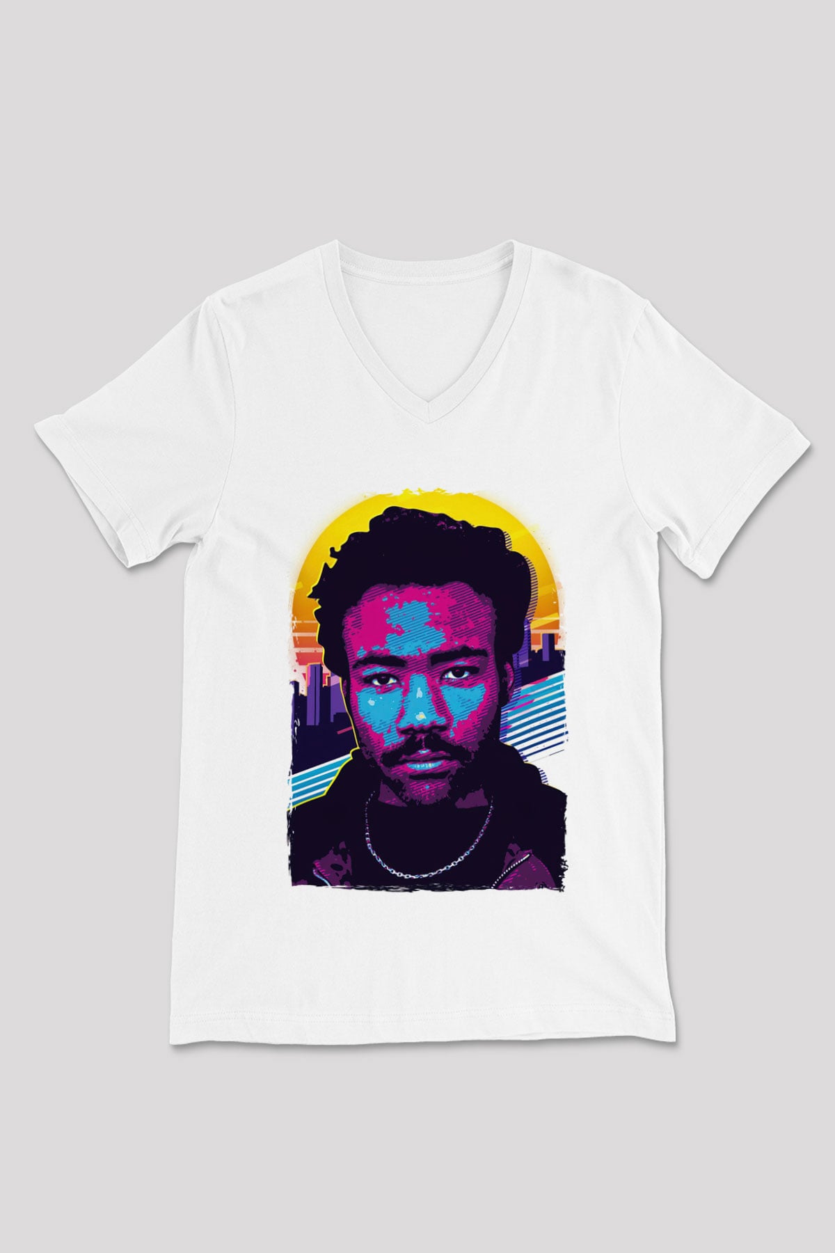Donald Glover Beyaz Unisex V Yaka Tişört