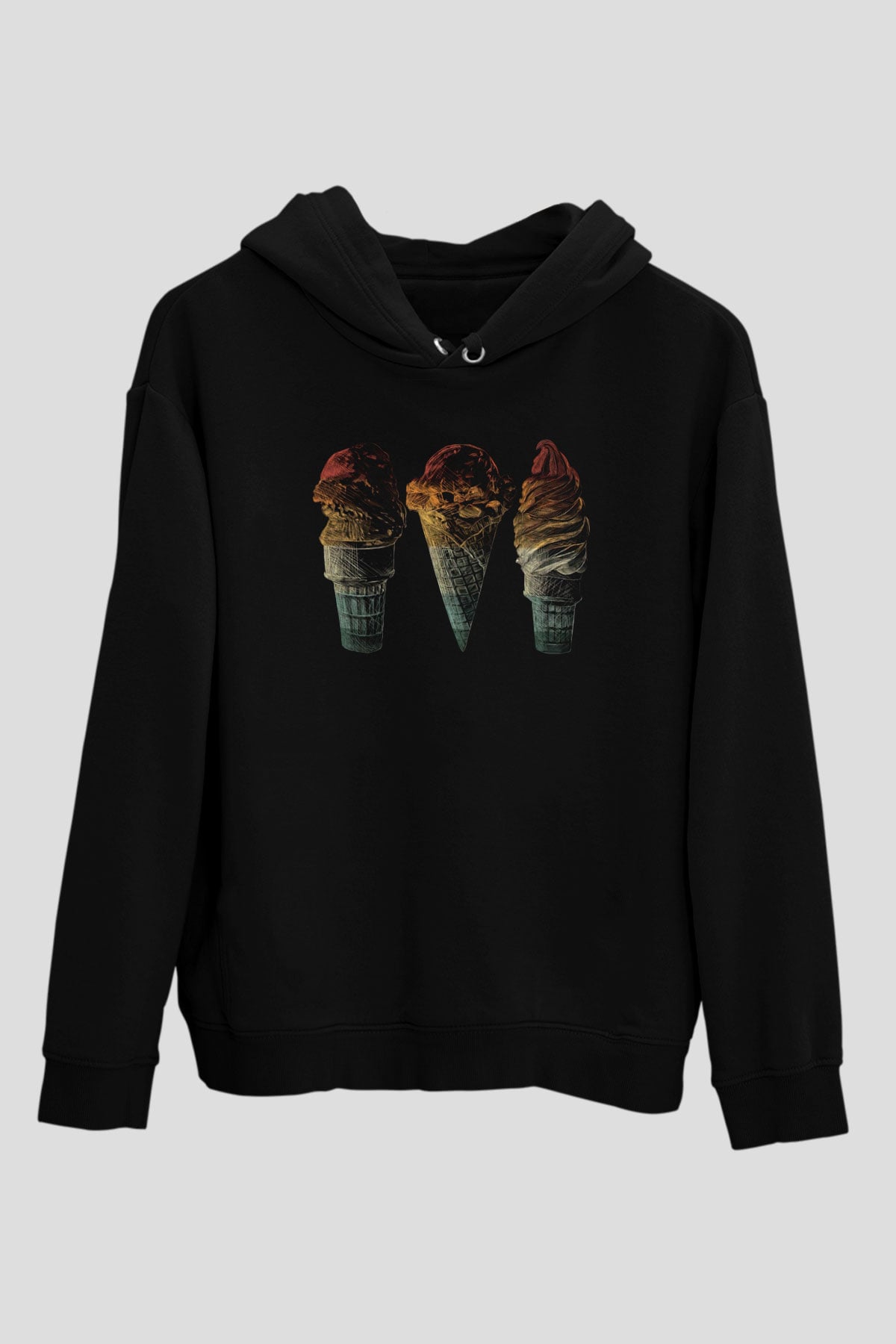 Dondurmacı Siyah Unisex Kapüşonlu Sweatshirt