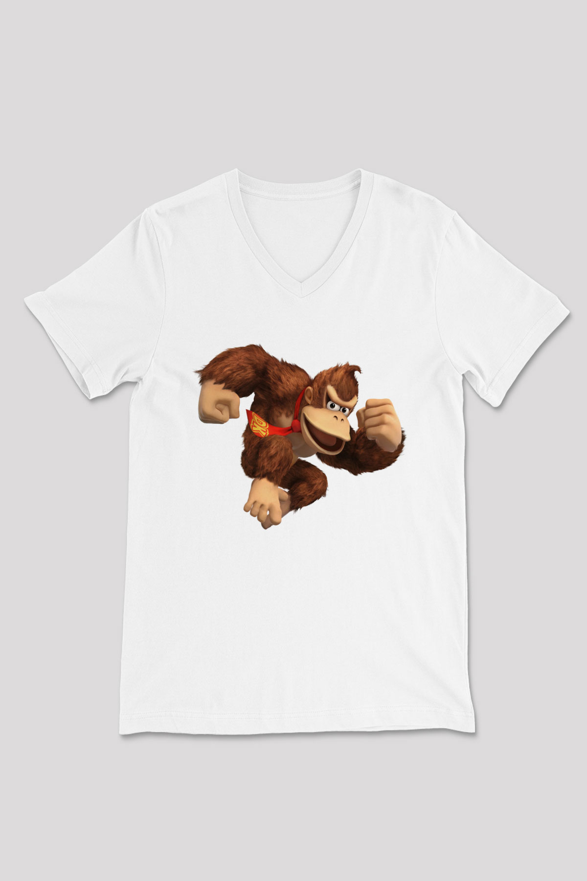 Donkey Kong Beyaz Unisex V Yaka Tişört