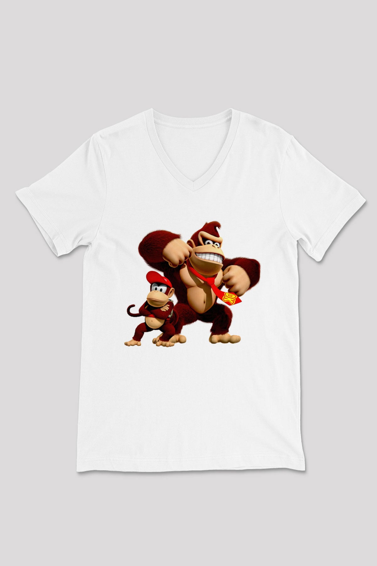 Donkey Kong Beyaz Unisex V Yaka Tişört