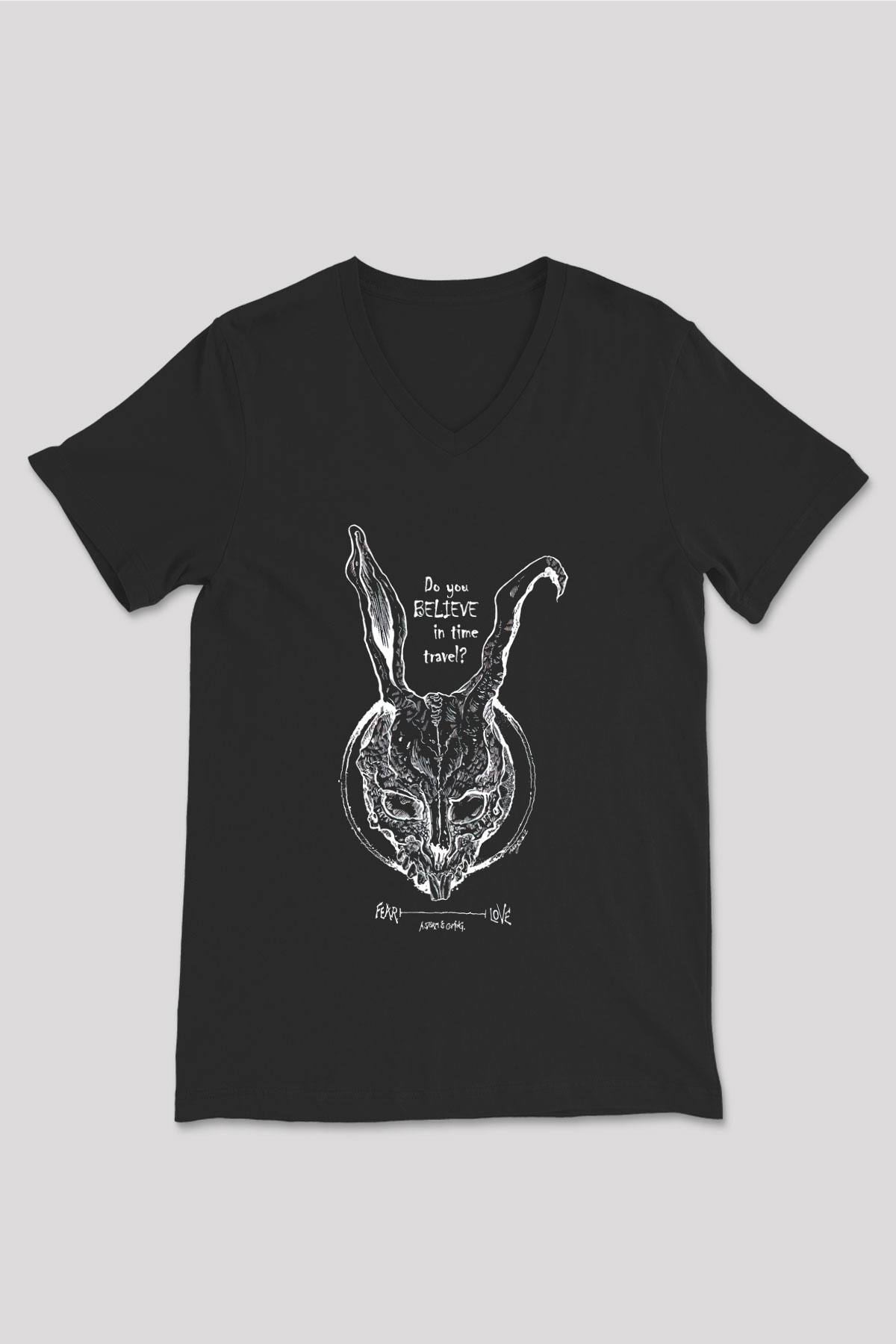 Donnie Darko Baskılı Unisex Siyah V Yaka Tişört - Tshirt
