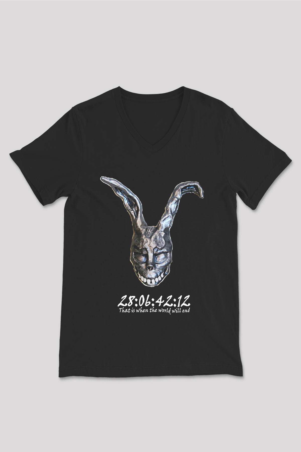 Donnie Darko Baskılı Unisex Siyah V Yaka Tişört - Tshirt