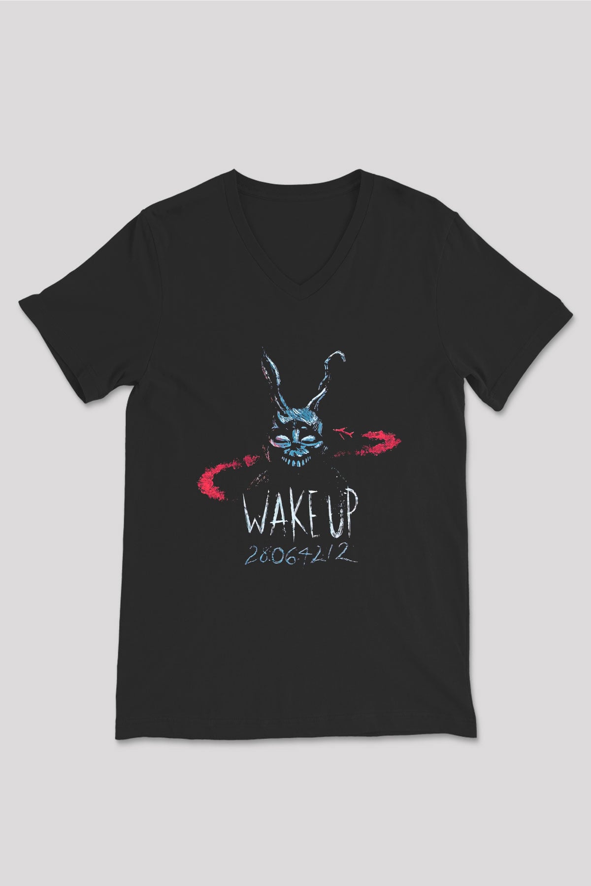 Donnie Darko Baskılı Unisex Siyah V Yaka Tişört - Tshirt