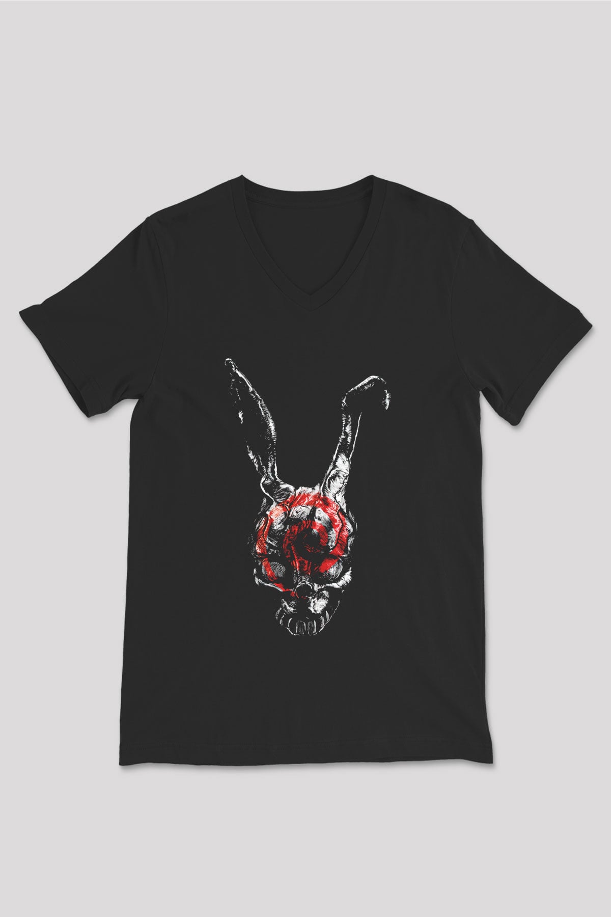 Donnie Darko Baskılı Unisex Siyah V Yaka Tişört - Tshirt