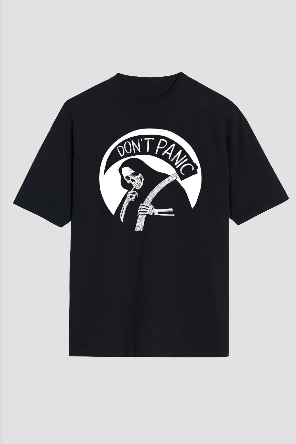 Don't Panic Temalı Baskılı Unisex Siyah Tişört