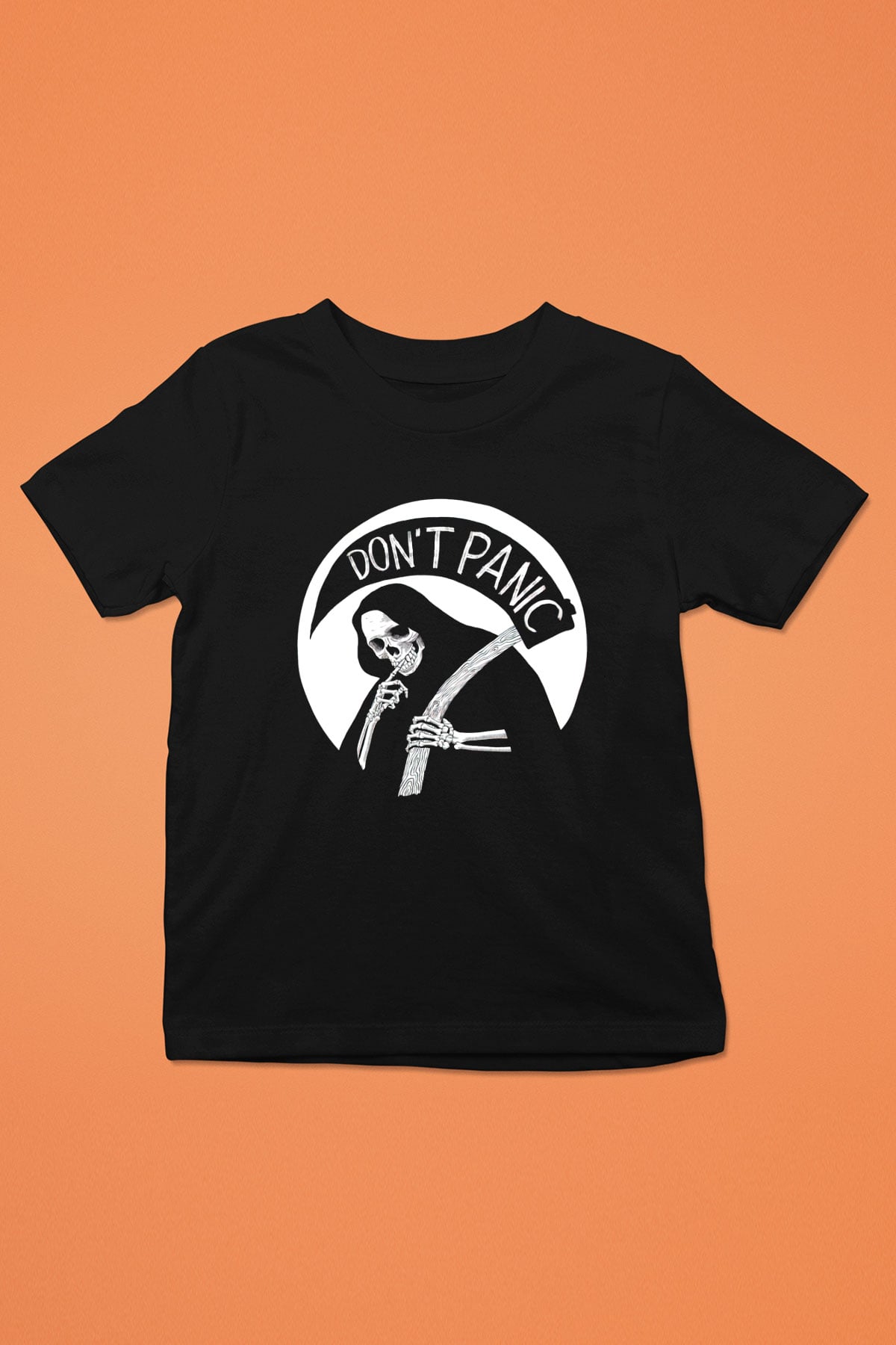 Don't Panic Temalı Baskılı Unisex Siyah  Çocuk Tişört
