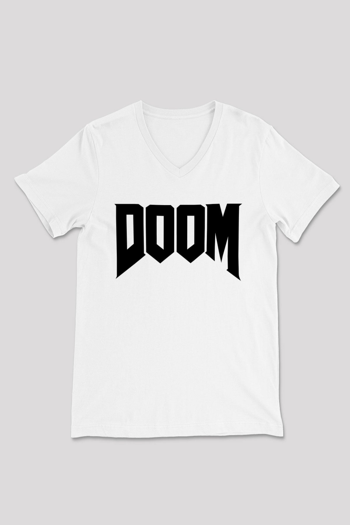 Doom Beyaz Unisex V Yaka Tişört T-Shirt