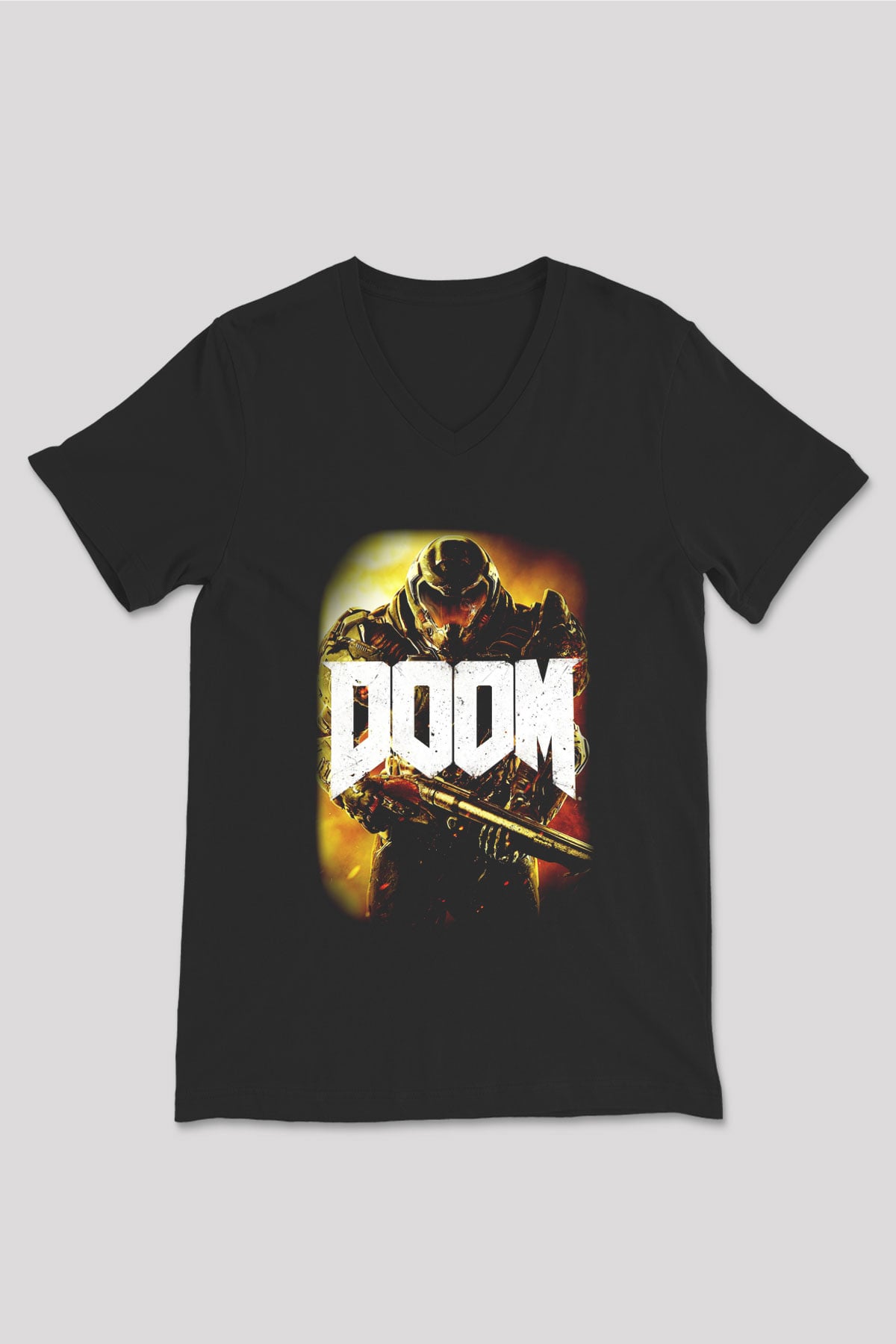 Doom Siyah Unisex V Yaka Tişört T-Shirt