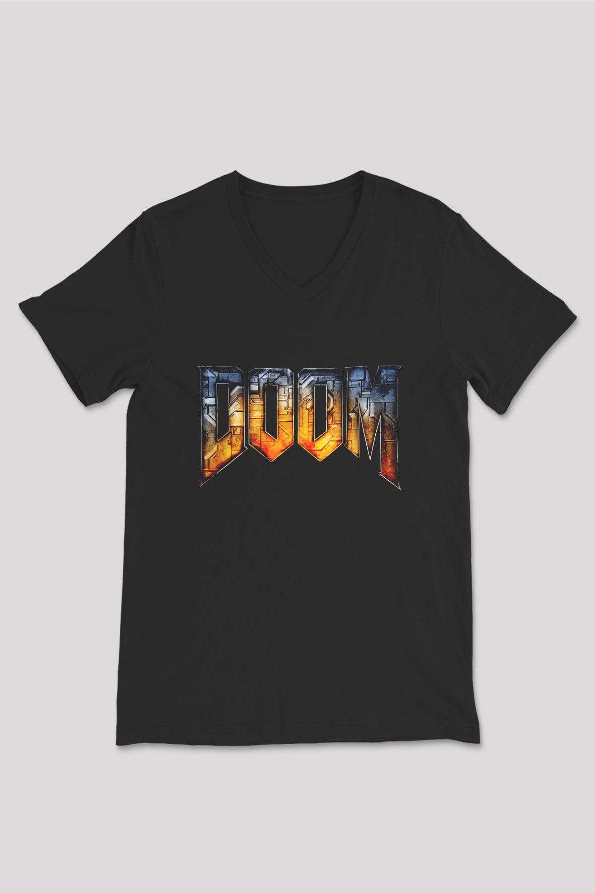 Doom Siyah Unisex V Yaka Tişört T-Shirt