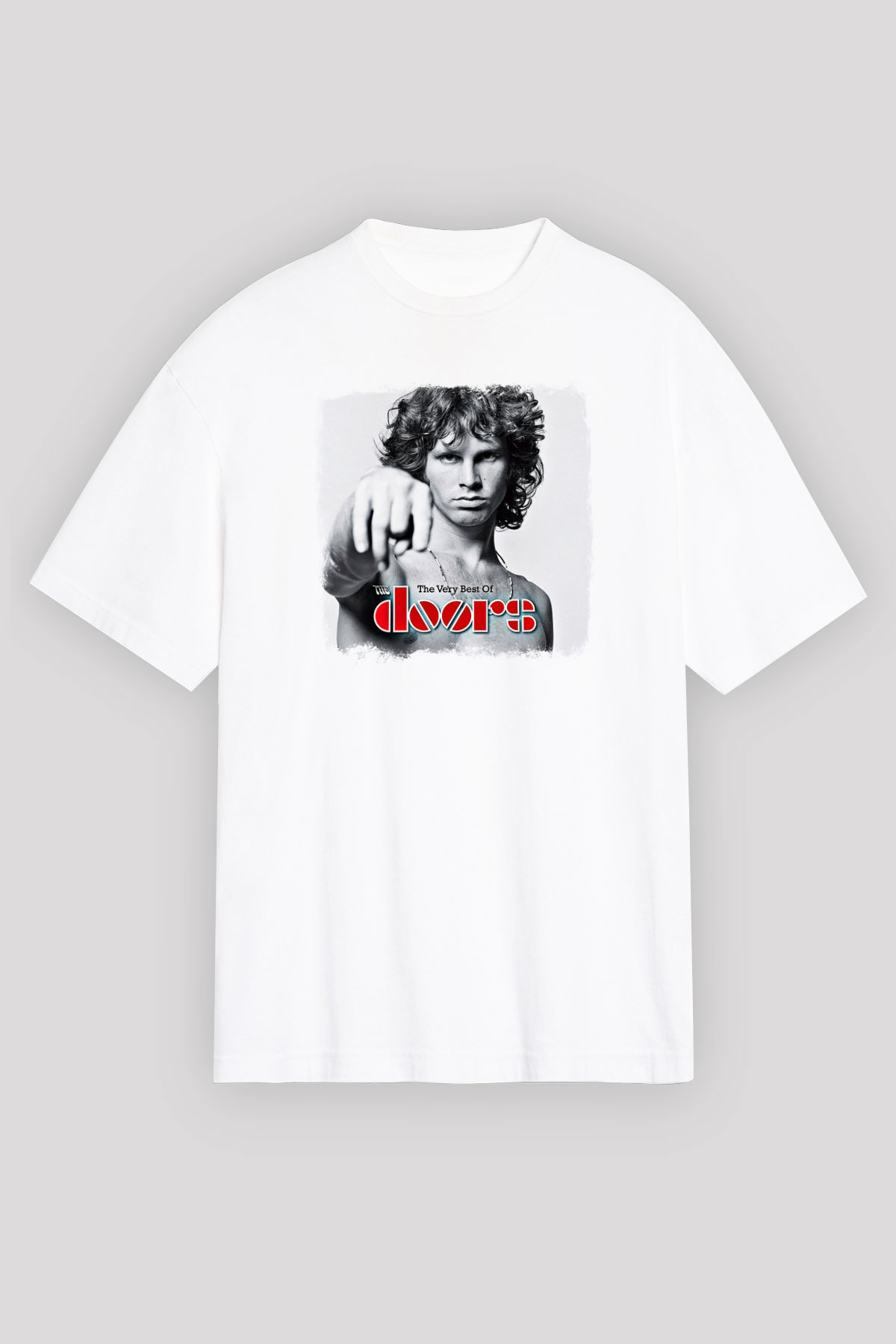 Doors Baskılı Unisex Beyaz Oversize Tişört
