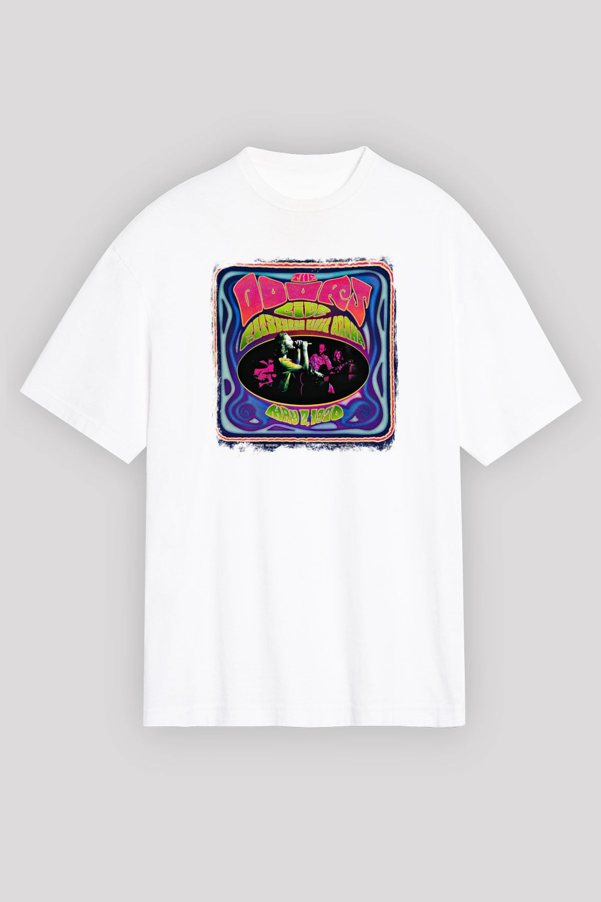 Doors Baskılı Unisex Beyaz Oversize Tişört