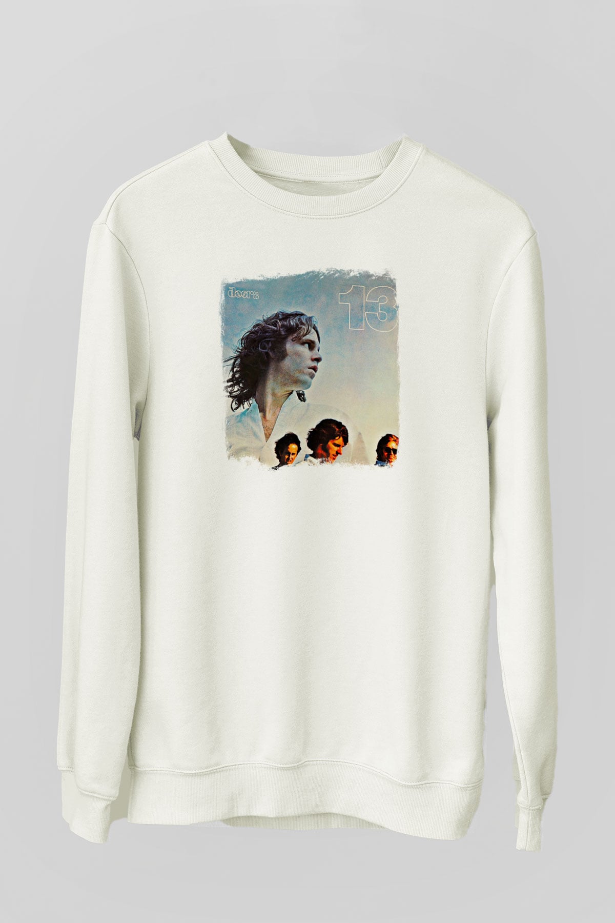 Doors Baskılı Unisex Beyaz Sweatshirt