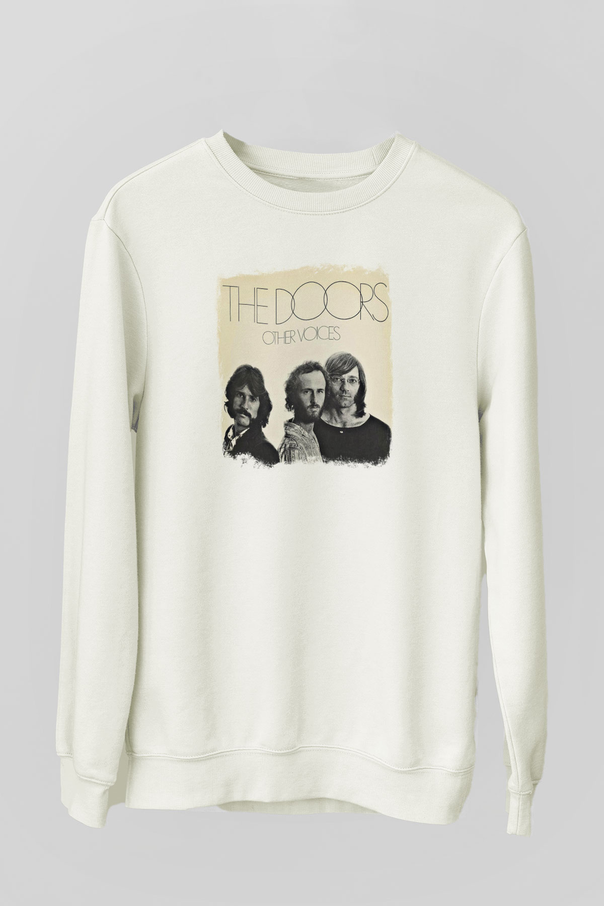 Doors Baskılı Unisex Beyaz Sweatshirt