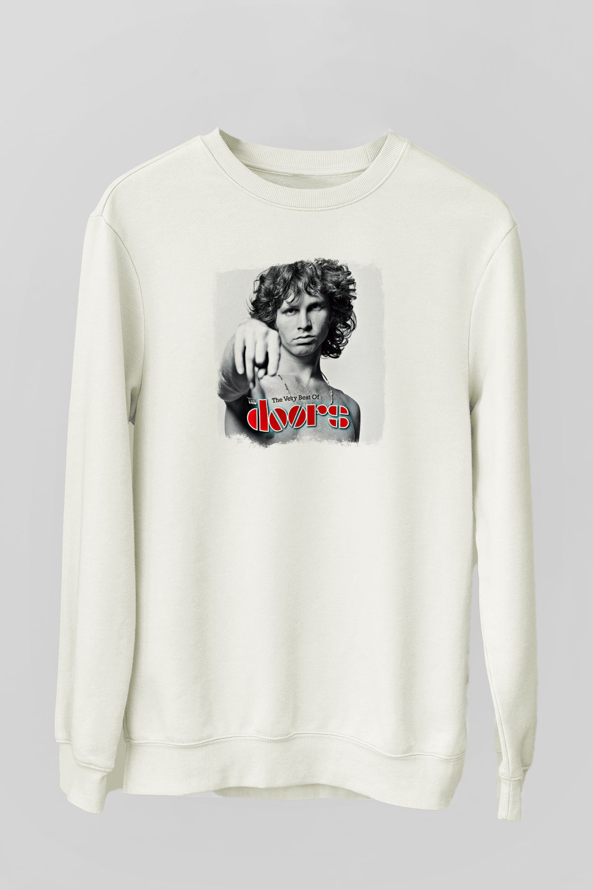 Doors Baskılı Unisex Beyaz Sweatshirt
