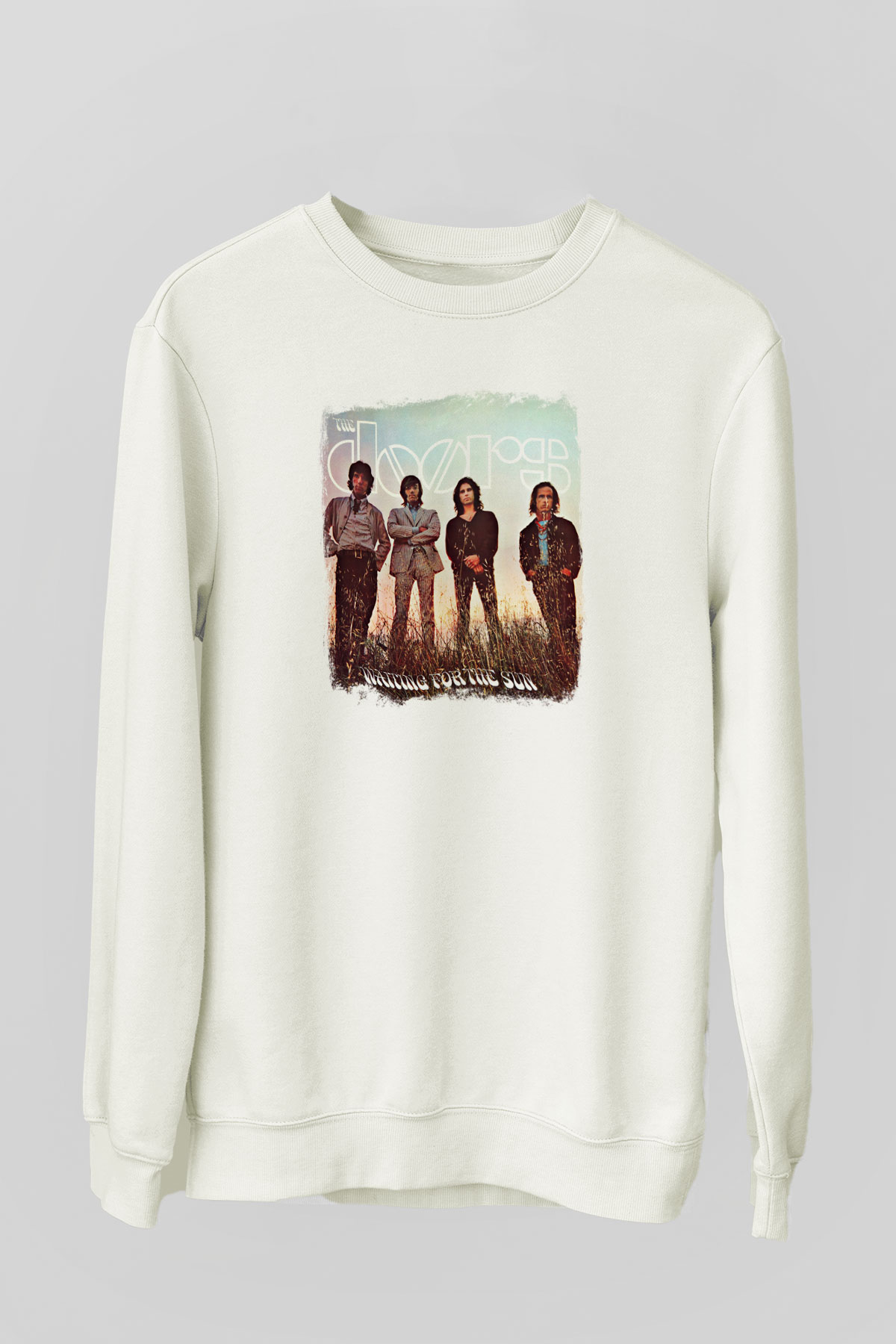 Doors Baskılı Unisex Beyaz Sweatshirt