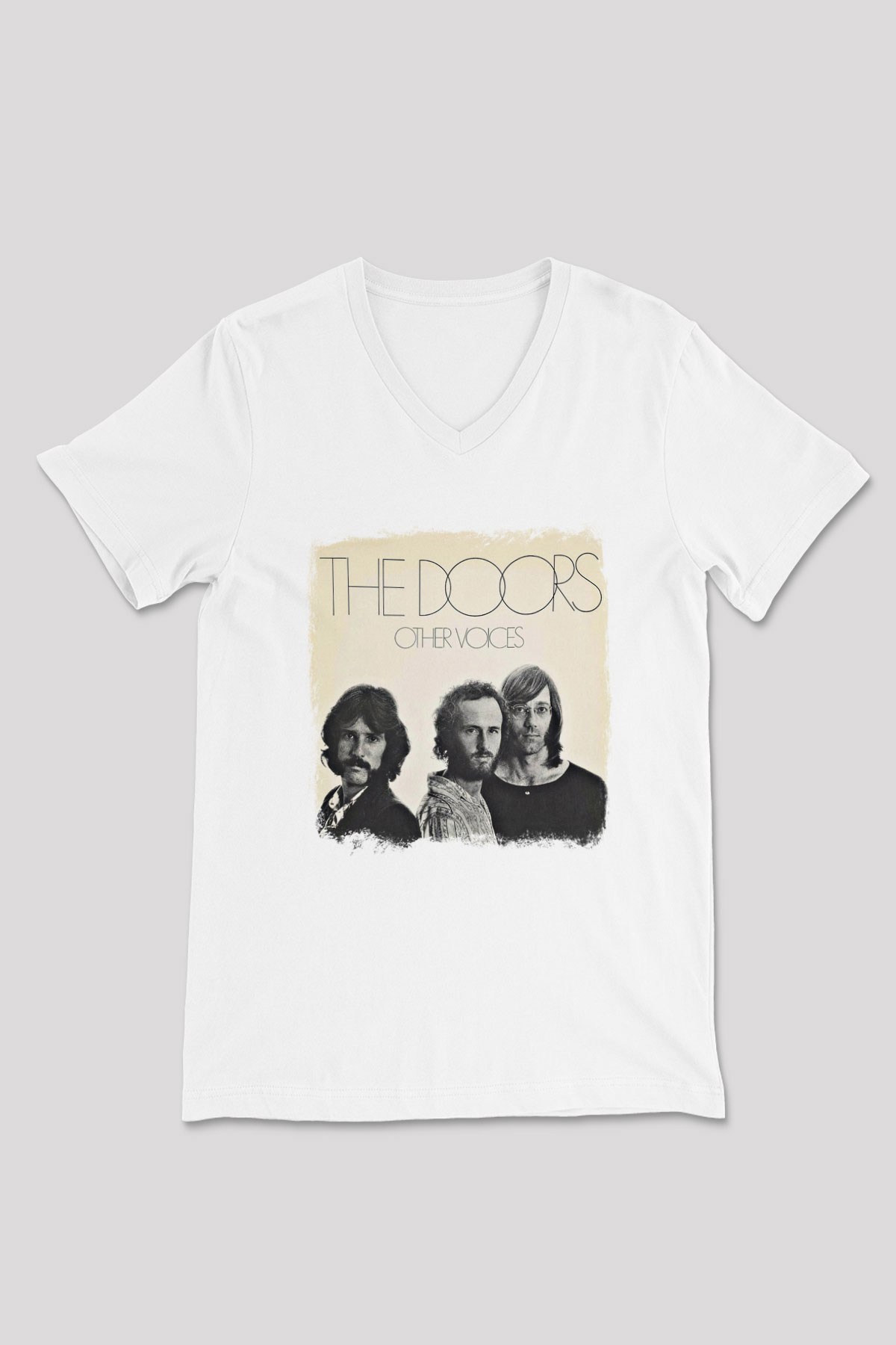 Doors Baskılı Unisex Beyaz V Yaka Tişört