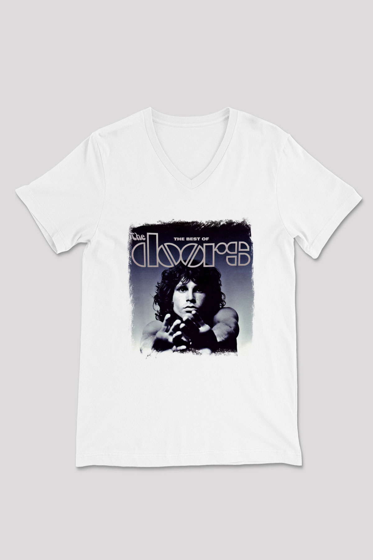 Doors Baskılı Unisex Beyaz V Yaka Tişört