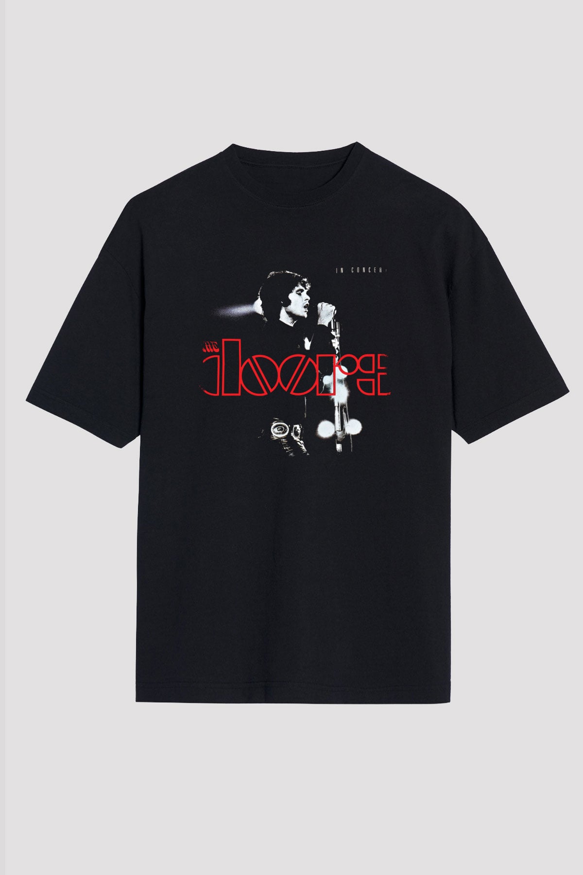 Doors Baskılı Unisex Siyah Oversize Tişört