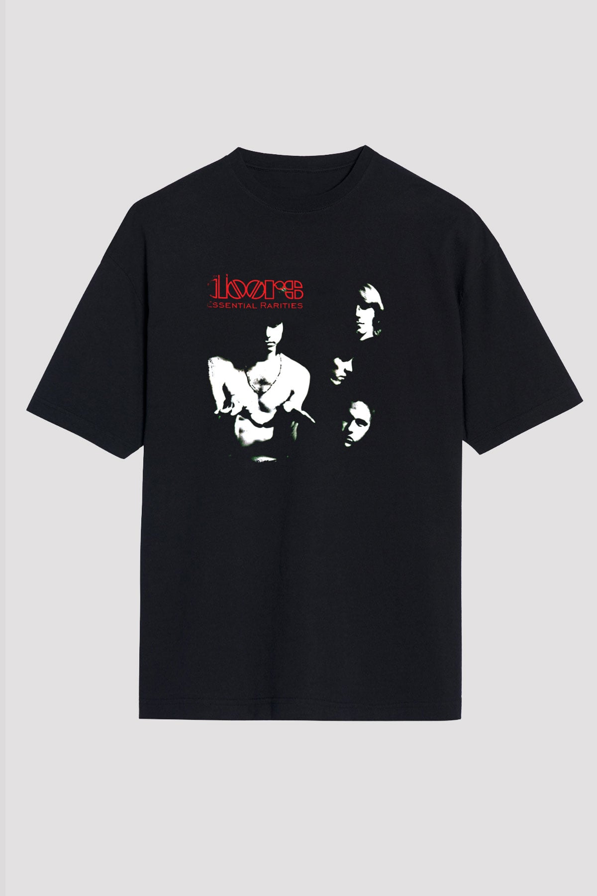 Doors Baskılı Unisex Siyah Oversize Tişört