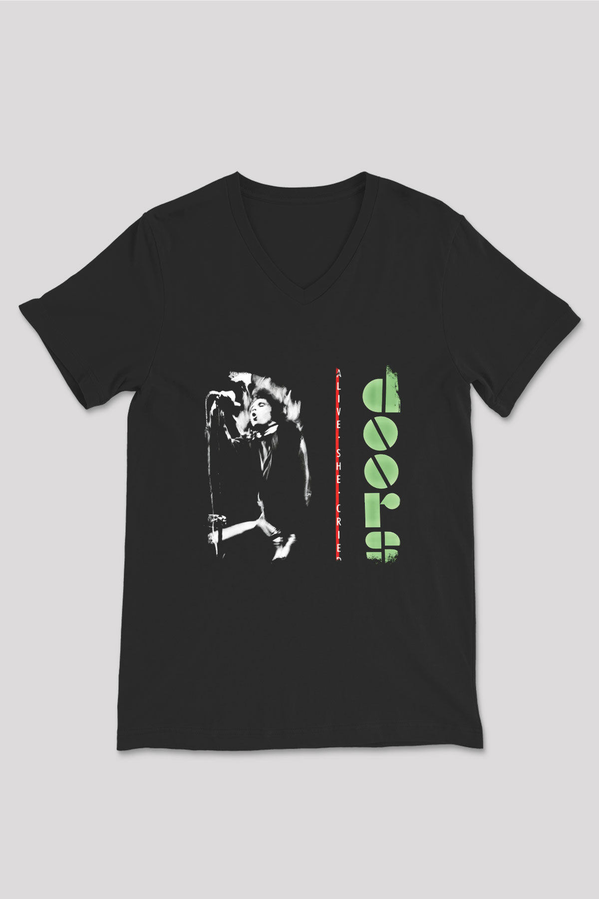 Doors Baskılı Unisex Siyah V Yaka Tişört