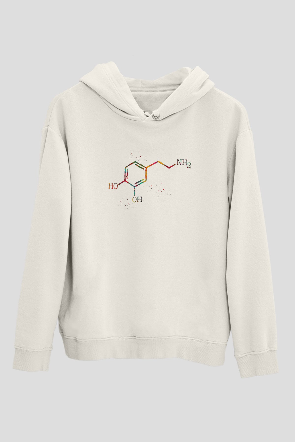 Dopamin Kimyasal Formülü Baskılı Unisex Ekru Hoodie