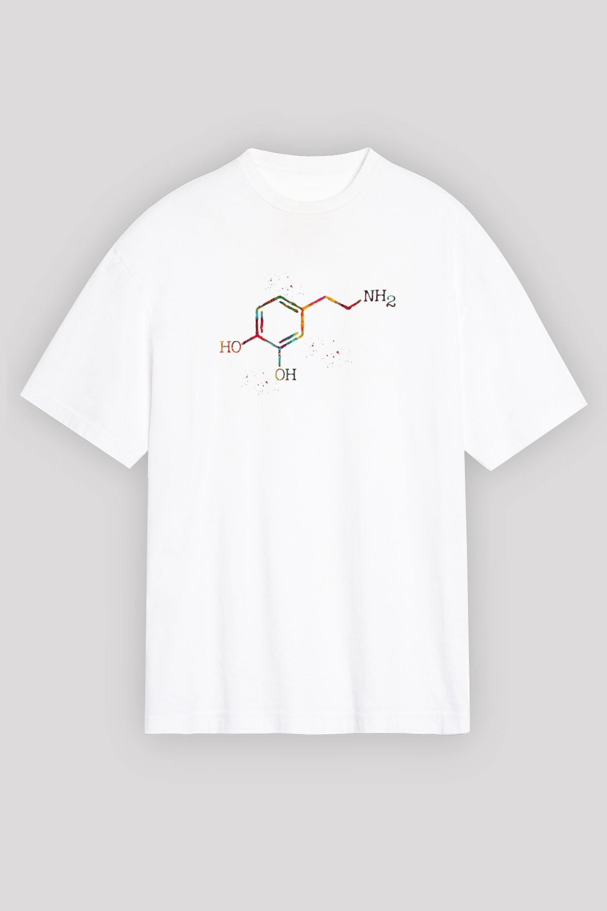Dopamin Kimyasal Formülü Baskılı Unisex Oversize Beyaz Tişört - Tshirt