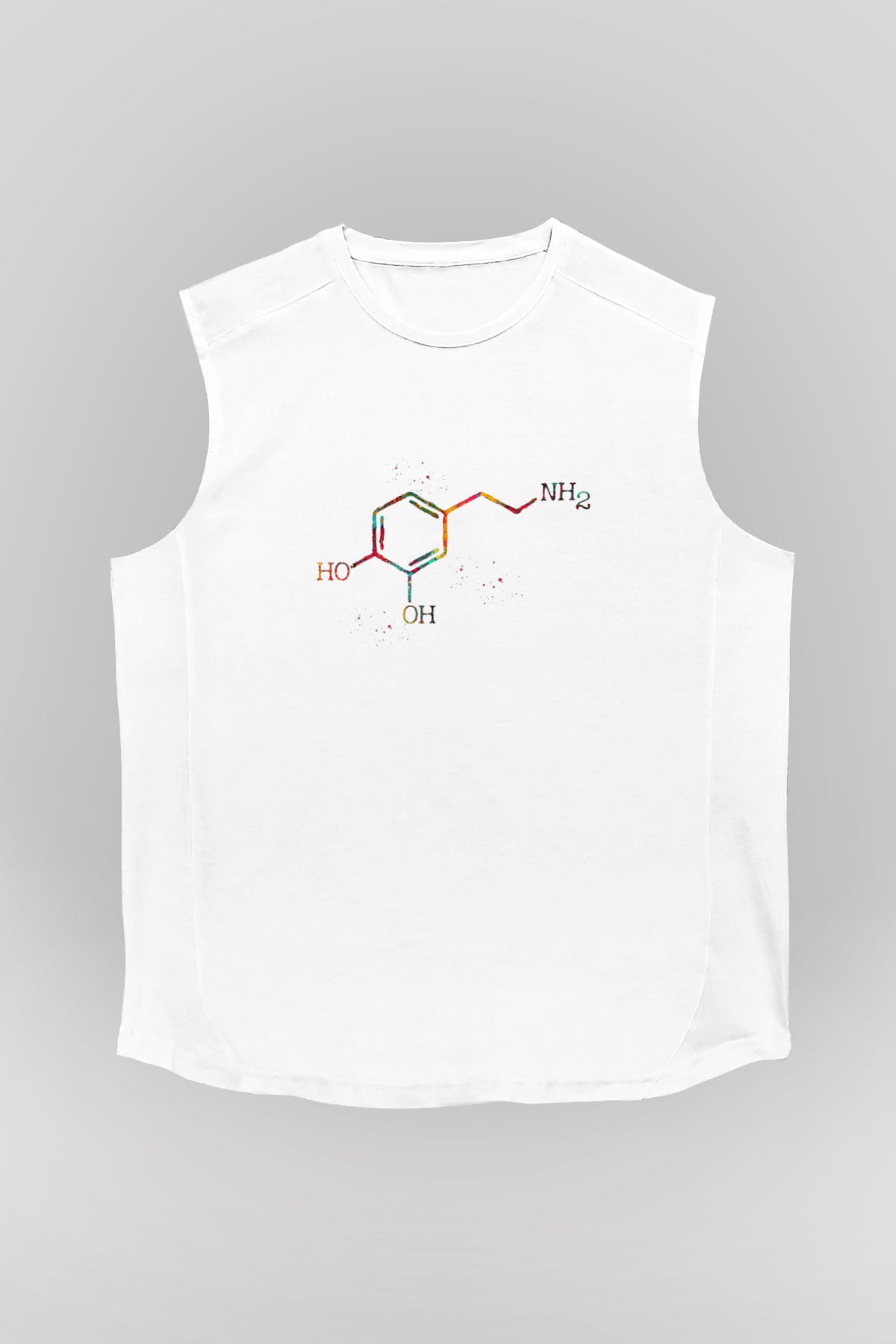 Dopamin Kimyasal Formülü Baskılı Unisex Kolsuz Beyaz Tişört - Tshirt