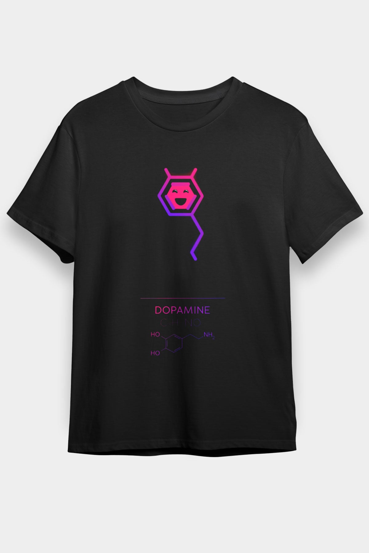 Dopamin Molekülü Baskılı Unisex Siyah Tişört - Tshirt
