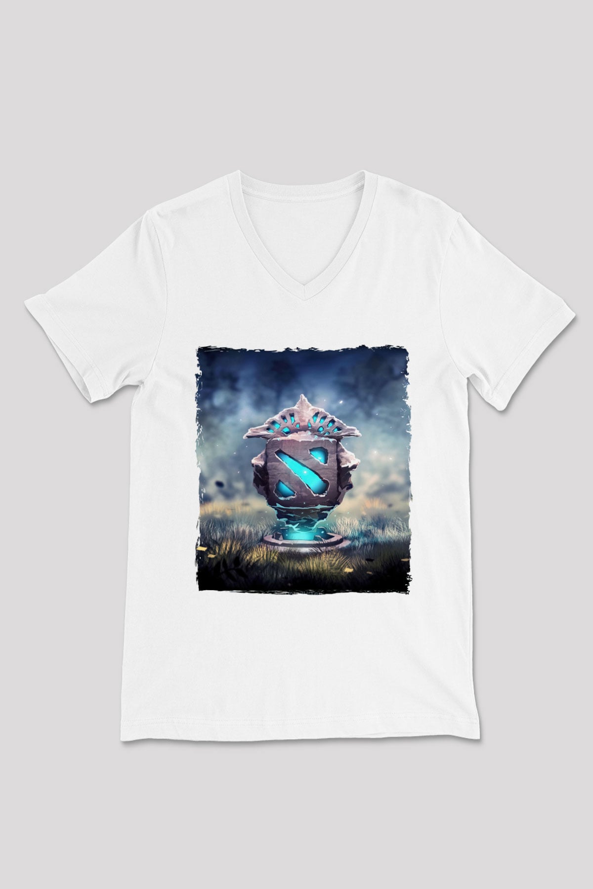 Dota 2 Beyaz Unisex V Yaka Tişört