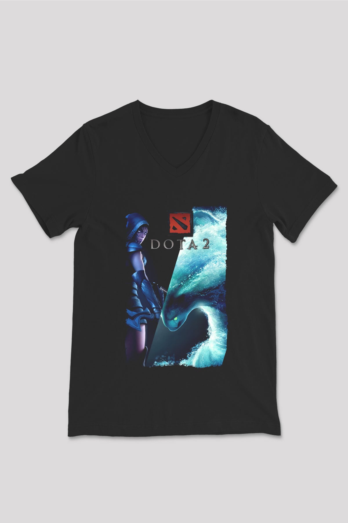 Dota 2 Siyah Unisex V Yaka Tişört