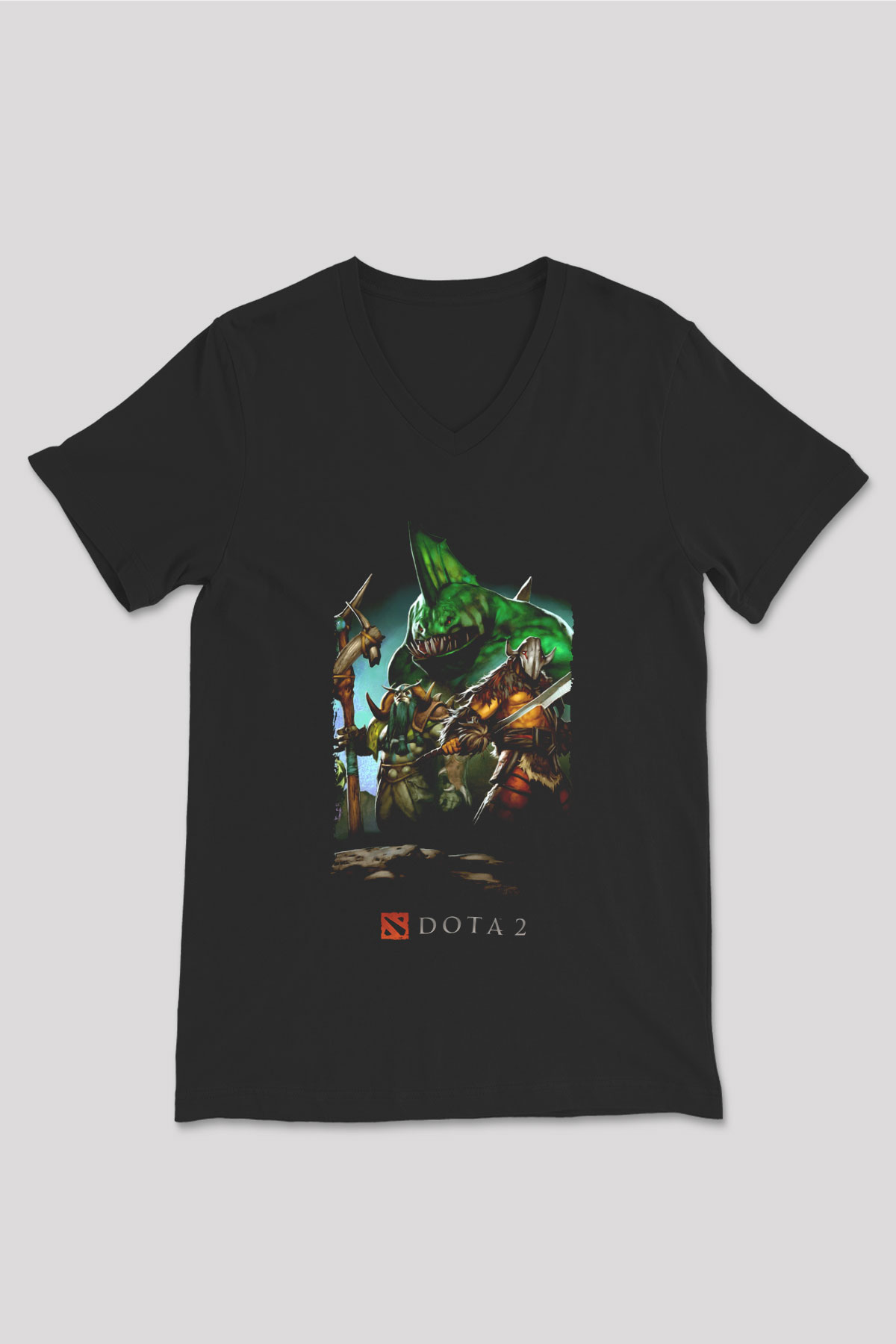 Dota 2 Siyah Unisex V Yaka Tişört