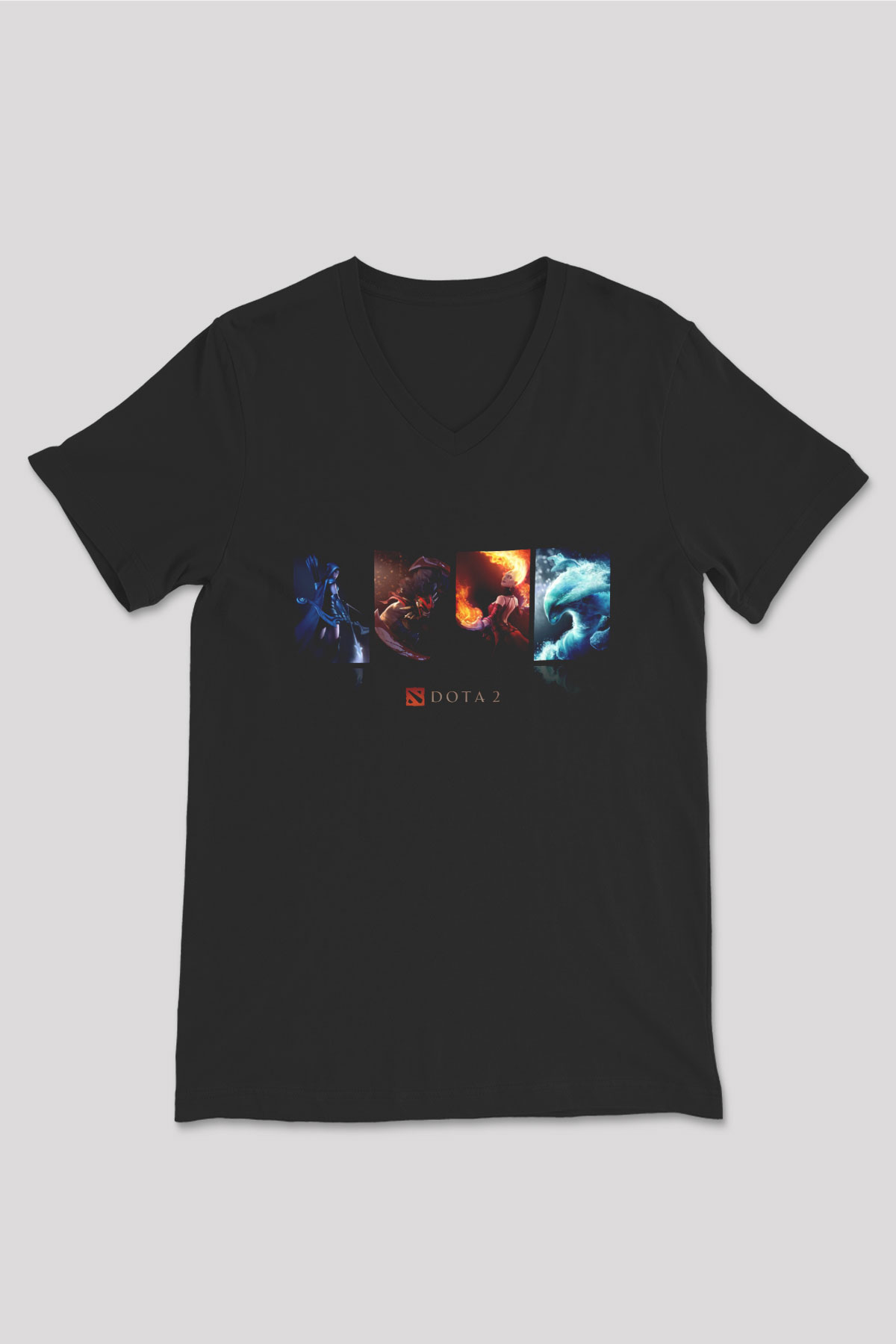 Dota 2 Siyah Unisex V Yaka Tişört