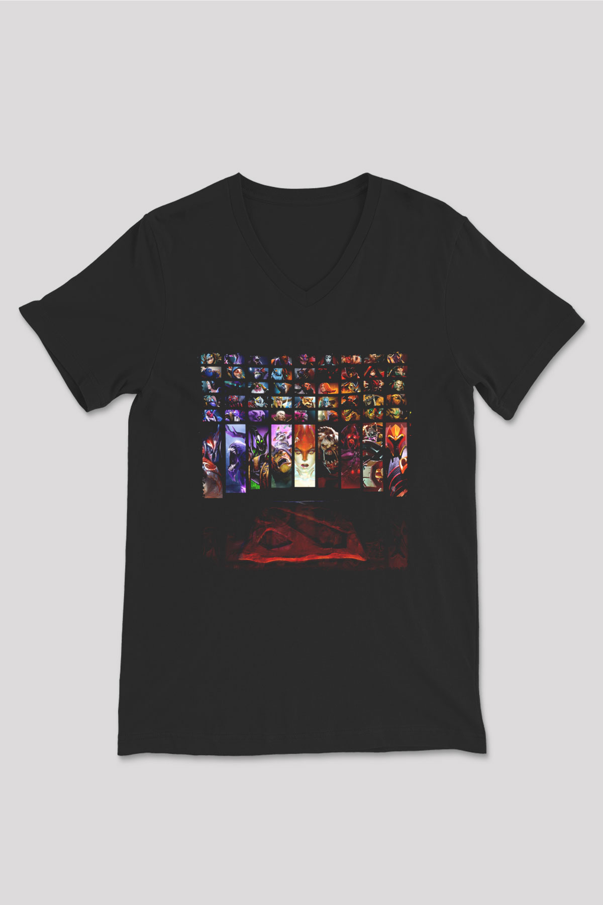 Dota 2 Siyah Unisex V Yaka Tişört